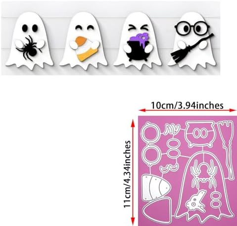 8Pcs Halloween Ghost Cutting Dies for Card Making, Pumpkin Broom Candy Bat Spider Die Cuts All Saints' Day Metal Embossing Stencil for DIY Scrapbooking Cards Decorative - Image 2