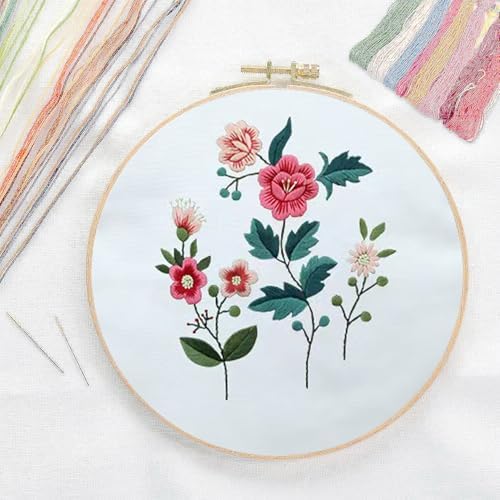 CREAWONDER Canvas Tote Bag Embroidery Kit with Pattern for Beginners, Arts and DIY Embroidery Crafts Kits for Adults, Include Instructions, Thimble, Embroidery Hoops, Color Threads and Tool - Image 3
