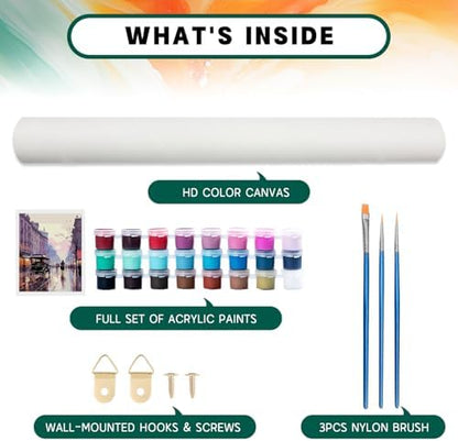 Possoco Paint by Numbers Kit for Adults Beginner, London Street Easy Adult Paint by Number Kits on Canvas, DIY Acrylic Oil Paint by Number for Adults Landscape for Home Decor Gift 16x20 Inch - Image 5