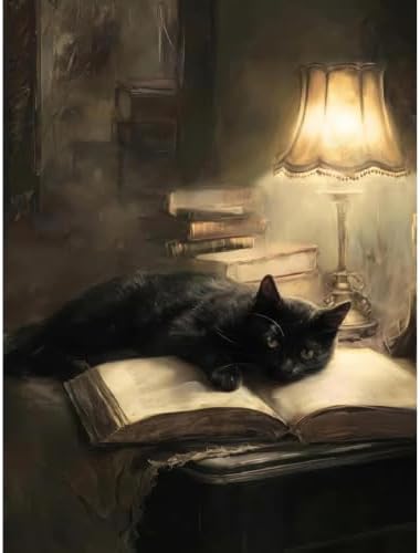 Black Cat Paint by Numbers Kit for Adults Framed Canvas, Frameworkless by FairylandJinWenn