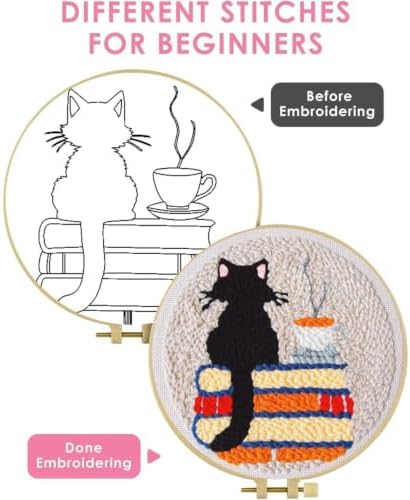 Punch Needle Kit for Beginners Adults-Cat Coffee, with Embroidery Hoop - Image 4