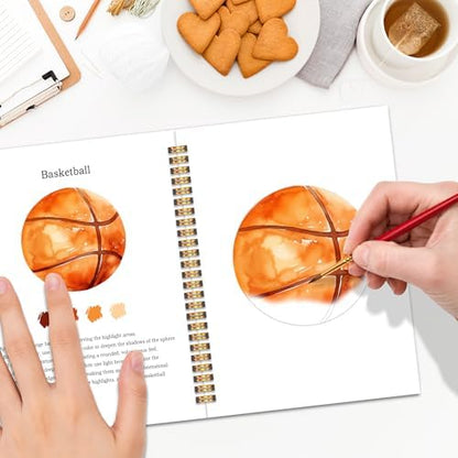 Easy Sports Balls Watercolor Workbook for Beginners, Water Coloring Book, 12 Different Patterns, 18 Colors Watercolor Paint Set, Stress Relieving, DIY Art Gift for Fans, Adults and Teens - Image 5