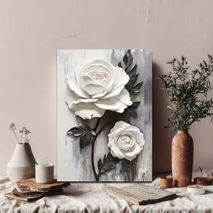 GEMOUJ 3 Packs Flower Paint by Numbers Kit for Adults - White Rose Adult Paint by Number Kits on Canvas for Beginner, DIY Painting by Numbers Kit,for Home Wall Decor 12 x 16 Inch - Image 2