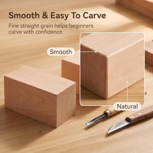 6Pcs Unfinished Basswood Blocks-2x2x4 Inch Rectangular Linden Wood Blocks for DIY Carving,Whittling Blocks,DIY Crafts,Natural untreated Wood Pieces (2x2x4in,6PC) - Image 5