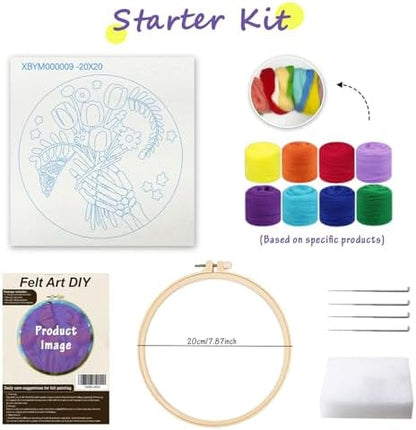 JOZYSH Needle Felting Starter Kit, Wool Felt, Animal Theme, with Needles, Foam Mat, Photo Frame, Felt Bag, for Home Decor, 4 Piece Set (Bouquets) - Image 3