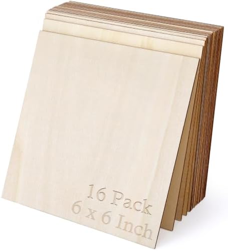 Blisstime 16PCS 6x6 Inch Wood Squares Unfinished Square Wood Pieces for Crafts,Painting, Writing, DIY Supplies, Engraving and Carving, Home Decorations (6x6 Inch 16Pcs) by Blisstime