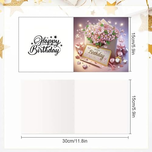 6 Pcs Diamond Painting Greeting Cards Kit Birthday Hydrangea Rose Flower with Envelopes, 5D DIY Special Shaped Rhinestone Art Card Making Kits for Adults, Holiday Blessing Postcards Craft Gifts - Image 5