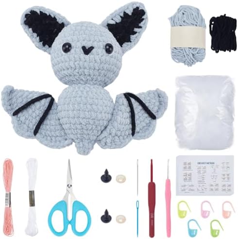 ACRNIGHEET Bat Crochet Kit for Adults Beginners Halloween DIY Starter Crochet Kits Knitting Supplies Crafts Kit Complete Bats Knitting with Step-by-Step Instruction and Video Tutorials by ACRNIGHEET