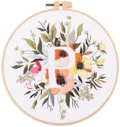 IUHUI Embroidery Kit for Beginners Adults - 26 Floral Letters Easy Patterns, DIY Hand Stitching Embroidery Set with Hoop (Flower and Grass Letter P) by Unknown
