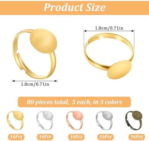 Elegaperma 80pcs Ring Blanks, Adjustable Ring Blanks for Jewelry Making with Base for Men Women Jewelry Make DIY Crafts - Image 2