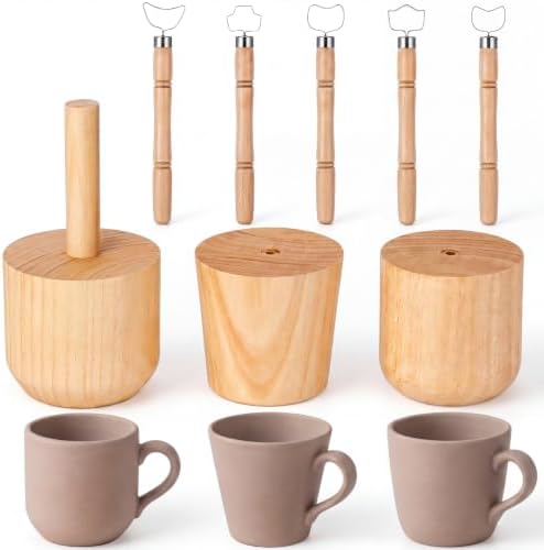 Ferrochef Cup Pottery Molds Clay Tools Set Wooden Sculpture Scraper Pottery Carving Tool Cup Handle Shape Clay Cutters for DIY Mug Vase Art Making (Small-Medium,12, 12, 12oz) by Ferrochef