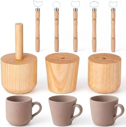 Ferrochef Cup Pottery Molds Clay Tools Set Wooden Sculpture Scraper Pottery Carving Tool Cup Handle Shape Clay Cutters for DIY Mug Vase Art Making (Small-Medium,12, 12, 12oz) by Ferrochef