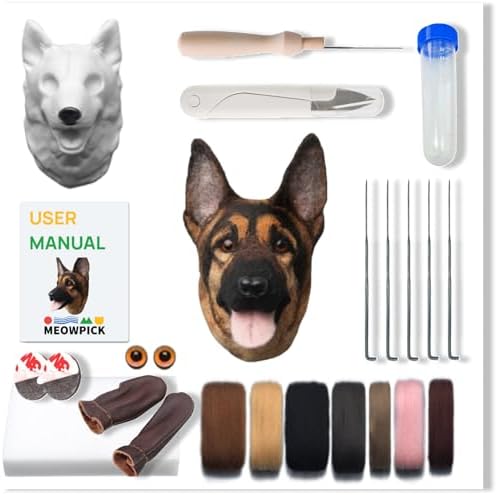 MeowPick Dog Head Needle Felting Kit with Upgraded Breed-Specific Mold - Complete DIY Wool Felting Starter Set for Beginners (German Shepherd) by MEOWPICK