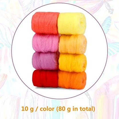Wonvoc Needle Felting Wool 2.82oz /80g, 8 Colors Wool Roving (Summer) - Image 2