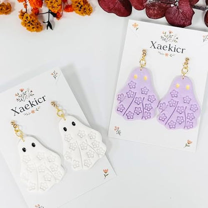 Xaekicr Halloween Ghost Polymer Clay Cutters with Floral Pattern – Cute Clay Earring Cutters Set for DIY Earrings – Polymer Clay Molds and Clay Tools for Halloween Jewelry Making - Image 5