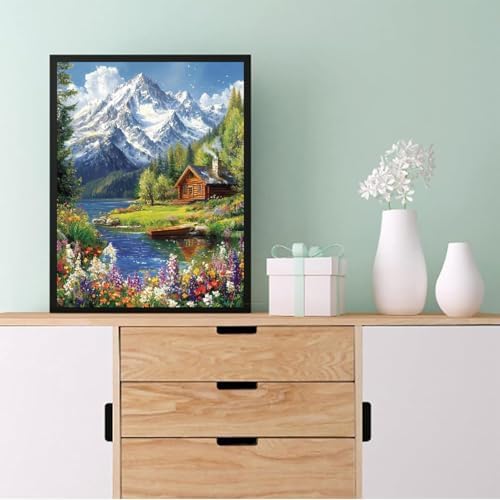 Eiazuiks Stamping Cross Stitch Kit, Snow Mountain Counting Cross Stitch Kit for Adult Beginners, Full Line DIY Stitching Kit for Home Decor Cross Stitch Patterns 12x16 inches - Image 2