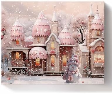 Sunteeny Paint by Number for Adults Beginner Christmas Pink Cabin Rose Hat Snowman DIY Digital Oil Painting by Numbers Picture Drawing On Canvas Framed 20"x24" by Sunteeny