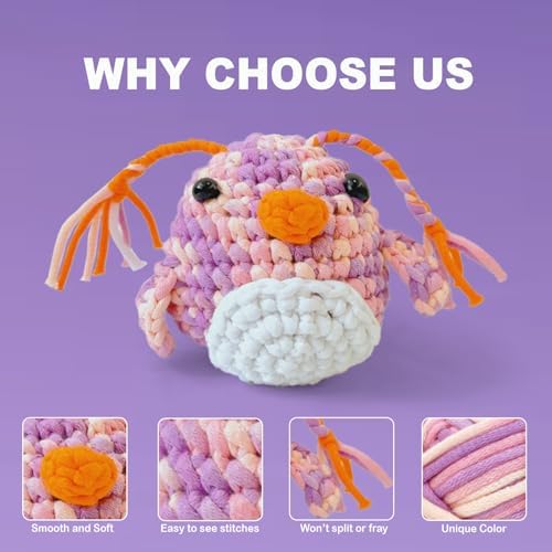 3 * 50g/1.76oz Yarn for Crocheting and Knitting, 3 * 60yds Beginner Yarn with Easy-to-See Stitches; Worsted-Weight Medium #4;Amigurumi-Friendly Crochet Kit(Lavender+Orange+Blue Sky) - Image 3