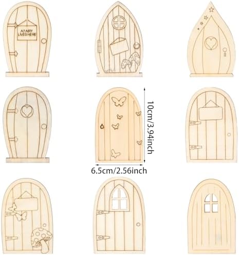 Honbay 36PCS Unfinished Blank Wooden Fairy Garden Door Mini Fairy House Door Wooden Miniature Door Wood Pieces Wood Slices Wood Chips Embellishments for DIY Crafts Home Party Decoration - 9 Styles - Image 2