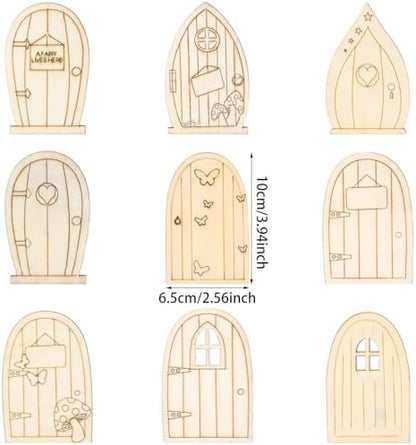 Honbay 36PCS Unfinished Blank Wooden Fairy Garden Door Mini Fairy House Door Wooden Miniature Door Wood Pieces Wood Slices Wood Chips Embellishments for DIY Crafts Home Party Decoration - 9 Styles - Image 2