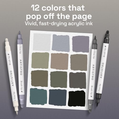 ARTISTRO Grey Tones Dual-Tip Acrylic Paint Marker Pens - Set of 12 - Image 2