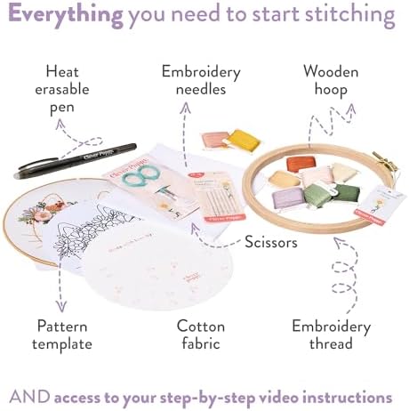 Clever Poppy Flora the Cat Beginner Embroidery Kit – Easy Embroidery Kit for Beginners with Hoop, Thread & Patterns – Hand Embroidery Kit for Adults and Teens – Complete Embroidery Starter Kit - Image 3