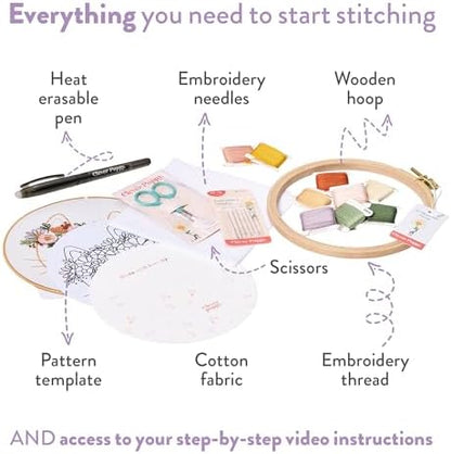Clever Poppy Flora the Cat Beginner Embroidery Kit – Easy Embroidery Kit for Beginners with Hoop, Thread & Patterns – Hand Embroidery Kit for Adults and Teens – Complete Embroidery Starter Kit - Image 3