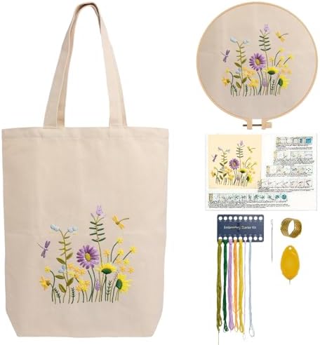 CREAWONDER Canvas Tote Bag Embroidery Kit with Pattern for Beginners, Arts and DIY Embroidery Crafts Kits for Adults, Include Instructions, Embroidery Hoops, Color Threads and Tool by Unknown