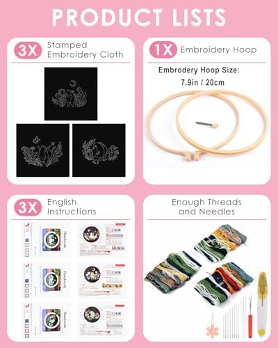 TINDTOP 3 Sets Embroidery Kit for Adults, Frog Embroidery Practice Kit - Image 2