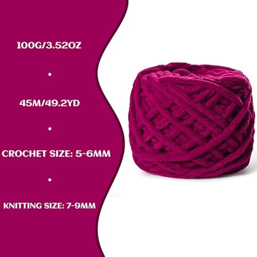 Plush Chenille Chunky Yarn 100g (49.2yd) - Fluffy Velvet Yarn Crochet for Blanket Knitting and Crocheting - Baby Yarns for Crocheting Soft - Amigurumi Yarns (Angola Red) - Image 3