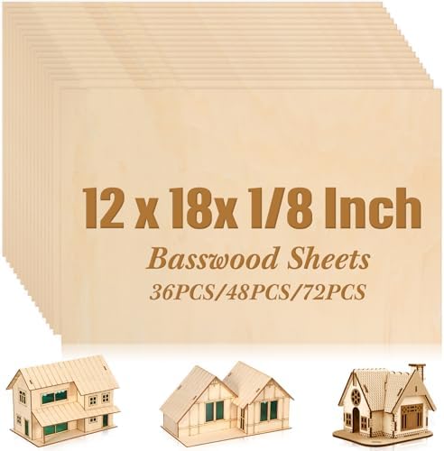 Riakrum Basswood Sheets Plywood Board Unfinished Wood Boards for Crafts for DIY Laser Projects Architectural Mini House Building Hobby Model Making(12 x 18 x 1/8 Inch,1) by Riakrum