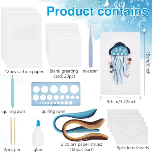WEBEEDY 20 Sets Paper Quilling Kit for Adult DIY Sea Animals Themes Greeting Card Making Kit with Instruction 5 Styles Animal Polar Bear,Sea Turtle,Whale,Penguin,Jellyfish Cards for Birthday Christmas - Image 2