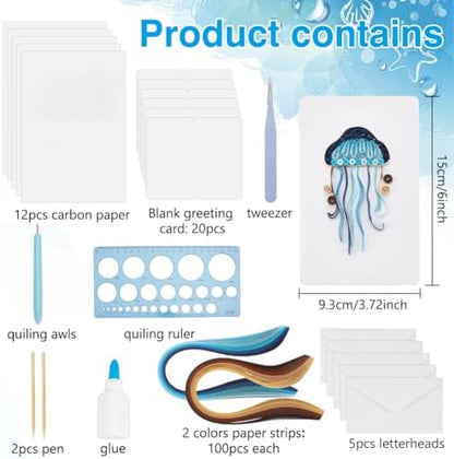 WEBEEDY 20 Sets Paper Quilling Kit for Adult DIY Sea Animals Themes Greeting Card Making Kit with Instruction 5 Styles Animal Polar Bear,Sea Turtle,Whale,Penguin,Jellyfish Cards for Birthday Christmas - Image 2