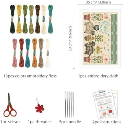 FREEBLOSS 11CT Cross Stitch Kit Stamped Cross Stitch Craft Kit with Stitching Guide for Beginners Folk Painting Embroidery Set Crossstitch Wall Hanging Set 13.8x19.7inch - Image 2
