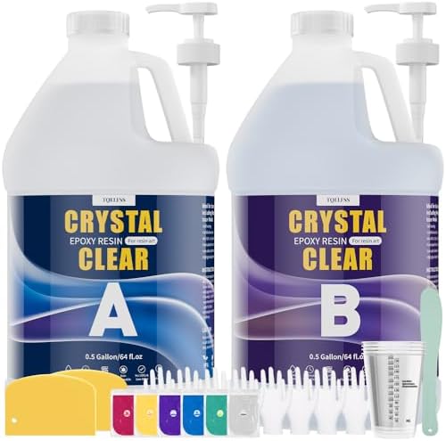 Epoxy Resin 1 Gallon Kit – Crystal Clear, High Gloss, Self-Leveling, No Bubbles, Low Odor, Non-Yellowing, Easy 1:1 Mix – for Casting, Jewelry, Molds, Crafts, Table Top (2 × 0.5 Gal) by Unknown