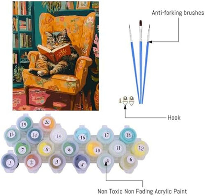 Canrichshop Reading Cat Paint by Numbers Kit for Adults,Painting by Numbers,DIY Acrylic Paint Kit for Adults Beginners Without Frame,Easy Adult Paint by Number Kits on Canvas for Decor 16x20inch - Image 6