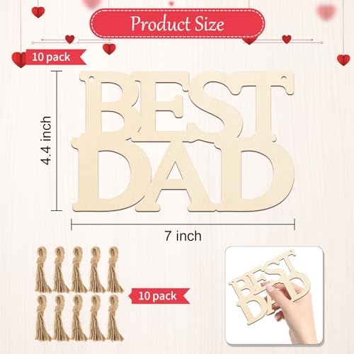Wooden BSETDAD Letter Ornaments to Paint 7 Inch, Large Size Father Day Wooden Cutout DIY Blank Unfinished Wood Discs Father's Gifts Ornament for Crafts Hanging Decorations(10PCS) - Image 7