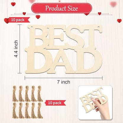 Wooden BSETDAD Letter Ornaments to Paint 7 Inch, Large Size Father Day Wooden Cutout DIY Blank Unfinished Wood Discs Father's Gifts Ornament for Crafts Hanging Decorations(10PCS) - Image 7