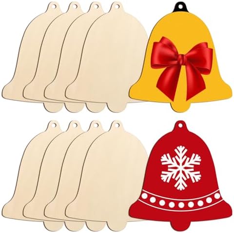 Large Size 7 inch Wooden Christmas Ornaments to Paint 10PCS, DIY Blank Bell Cutouts Unfinished Wood Ornament for Crafts Hanging Christmas Decorations, Wood Discs Ornament for Home Autumn Winter by Sophena