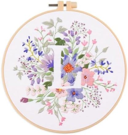 IUHUI Embroidery Kit for Beginners Adults - 26 Floral Letters Easy Patterns, DIY Hand Stitching Embroidery Set with Hoop (Flower and Grass Letter L) by Unknown