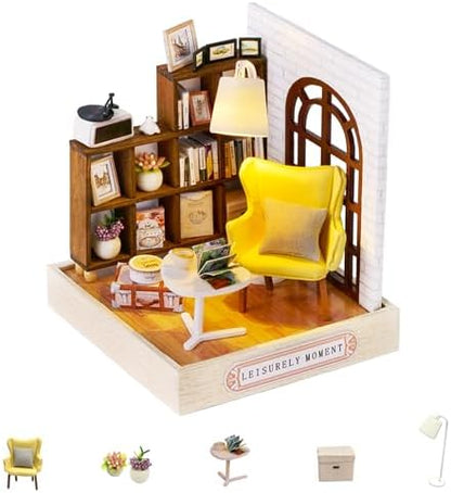 Kisoy Dollhouse Miniature with Furniture Kit, DIY 3D Wooden DIY House Kit with Dust Cover,Handmade Tiny House Toys for Teens Adults Gift(Leisurely Moment) by Kisoy