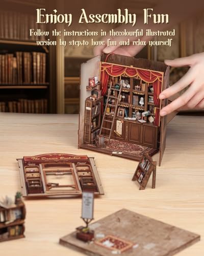 Cutefun Book Nook Kit - DIY Miniature Dollhouse Booknook Kit for Adults and Teens, 3D Wooden Puzzle Bookshelf Insert Decor with LED Light, Gifts for Family and Friends (The Drama Bookshop) - Image 6
