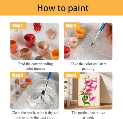 Mowana Pink Lily of the Valley Paint by Numbers Kit for Adults Beginners, Adult Painting Kit by Numbers with Frame and Easle, Stretched Canvas Flower Paint by Number Kit, 8x12inch - Image 4