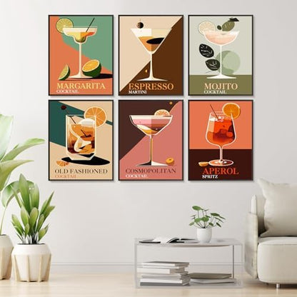 Offito 6 Pack Paint by Numbers Kit for Adults, Retro Cocktail, 8x10 Inch - Image 2