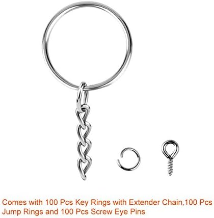 Paxcoo 100Pcs Keychain Rings with Chain and 100 Pcs Screw Eye Pins Bulk for Crafts - Image 2
