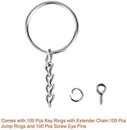 Paxcoo 100Pcs Keychain Rings with Chain and 100 Pcs Screw Eye Pins Bulk for Crafts - Image 2