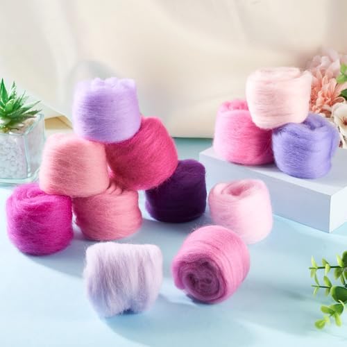 FASHEWELRY 2.11 OZ Needle Felting Wool Roving Purple Theme Handmade Spinning Felt Kit Nature Wool Roving Yarn DIY for Felted Animal Needle Felting Supplies - Image 2