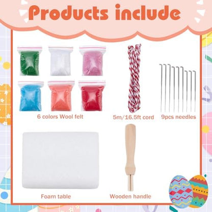 FREEBLOSS 5 Set Needle Felting Kit DIY Easter Egg Ornaments Craft Project Felting Kit for Beginners Hanging Egg Ornaments for Tree Decoration Home Party - Image 2
