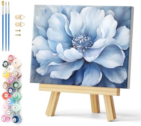 Natuyalo Framed Paint by Numbers for Adults - Blue Flower DIY Adult Paint by Number Kits Blooming Flower Acrylic Painting by Numbers for Beginners Art Craft Kits for Adults (12x16 Inch) by Natuyalo