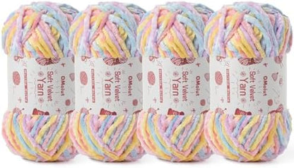 4x100g Fluffy Velvet Chenille Yarn for Crocheting and Knitting, 4x80m (87.5yd) Baby Yarn for Crocheting Soft, Crochet Chunky Yarns Amigurumi Yarns (4 Macaron) by OMoiut
